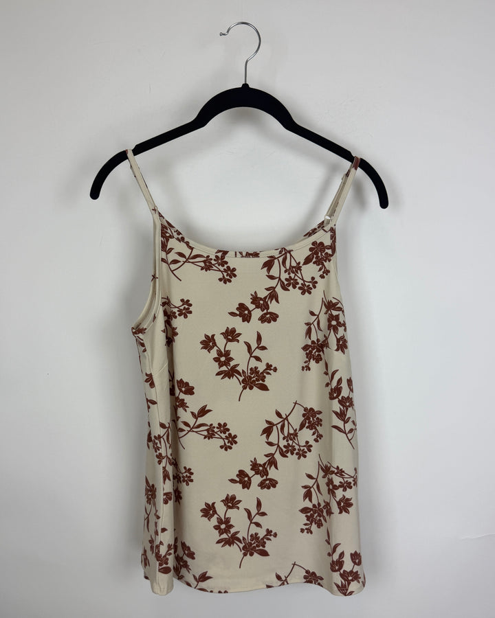 Cream and Brown Floral Tank Top - Size 2/4