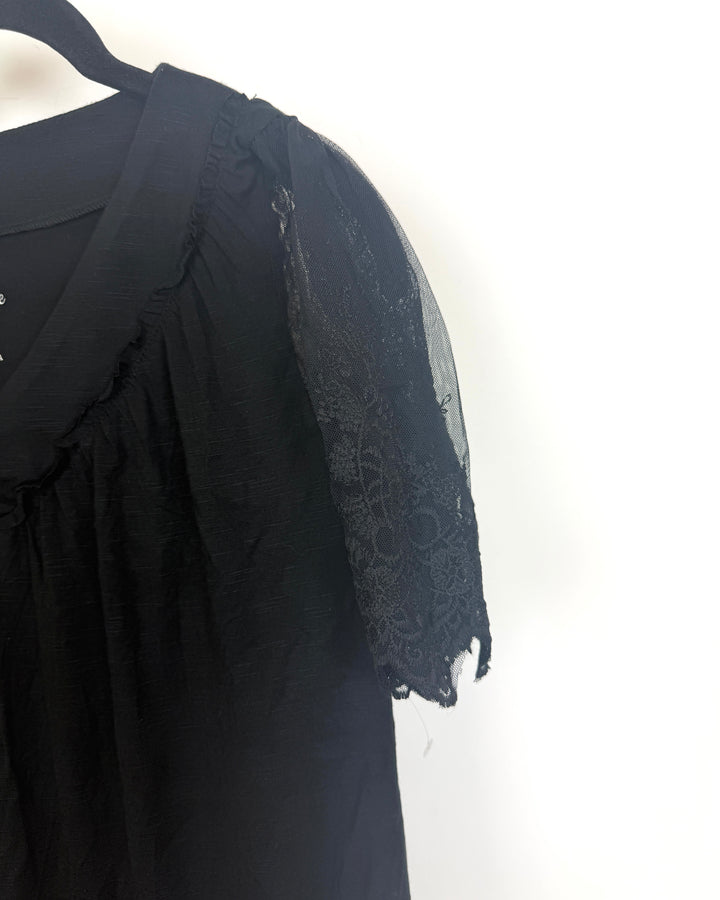 Black Sheer Lace Sleeve T Shirt - Size 2/4, 4/6