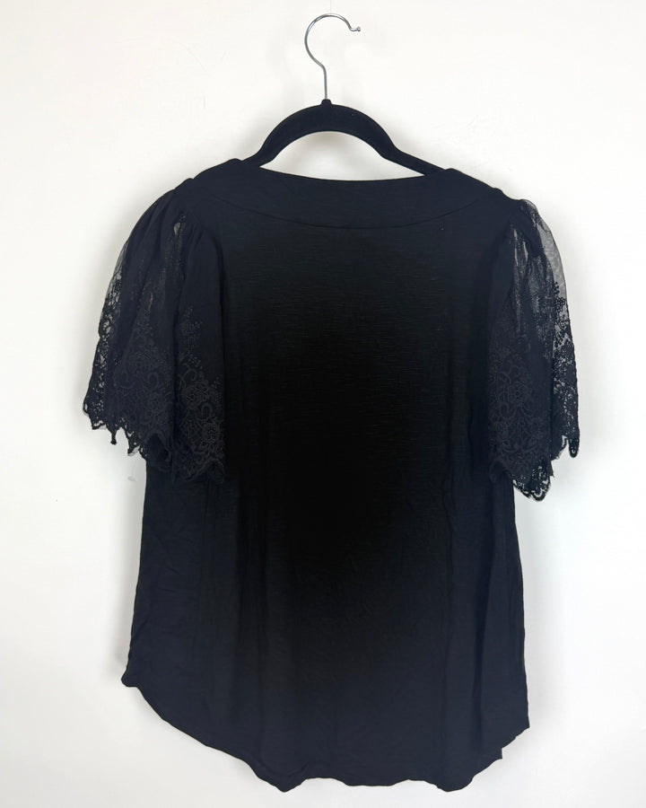 Black Sheer Lace Sleeve T Shirt - Size 2/4, 4/6