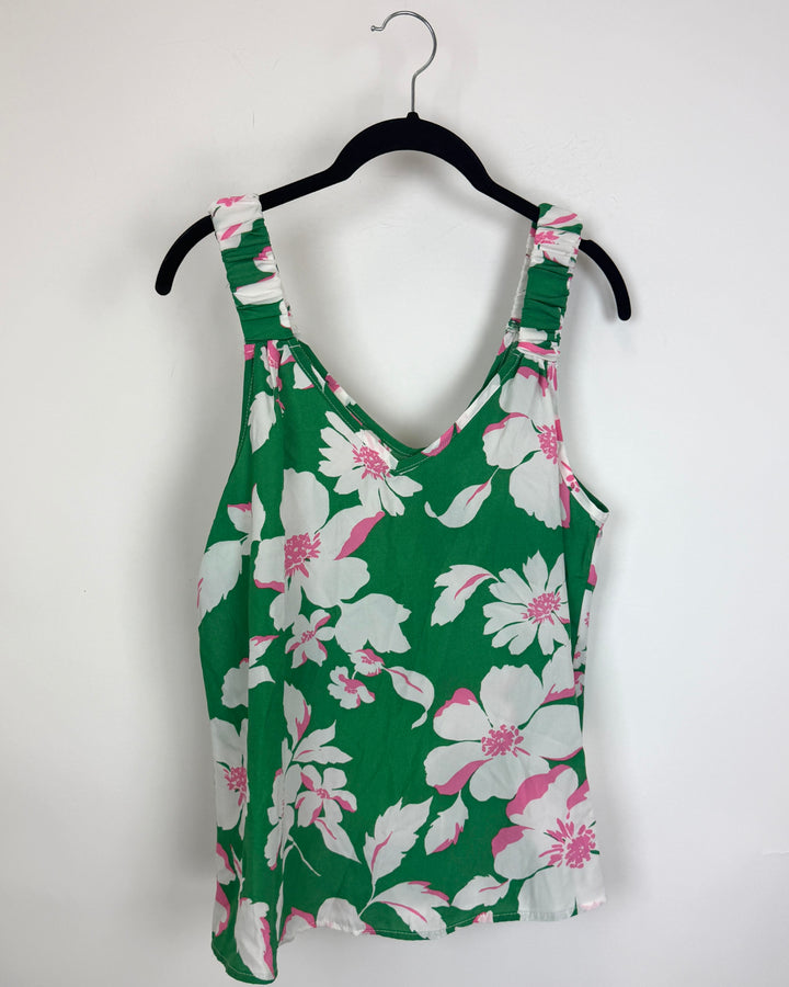 Green Floral Print Tank Top - Size 0/2