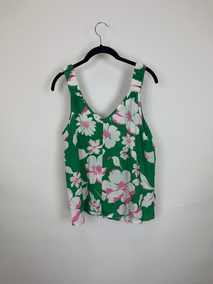 Green Floral Print Tank Top - Size 0/2
