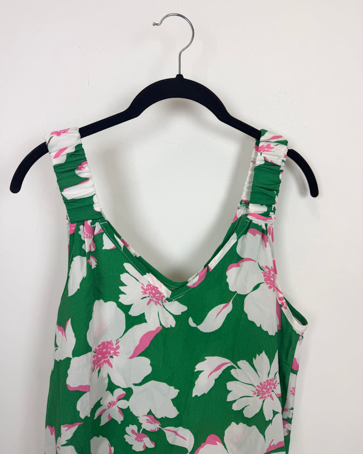 Green Floral Print Tank Top - Size 0/2