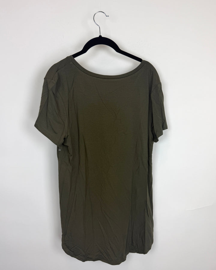 Army Green V Neck T Shirt - Size 2/4