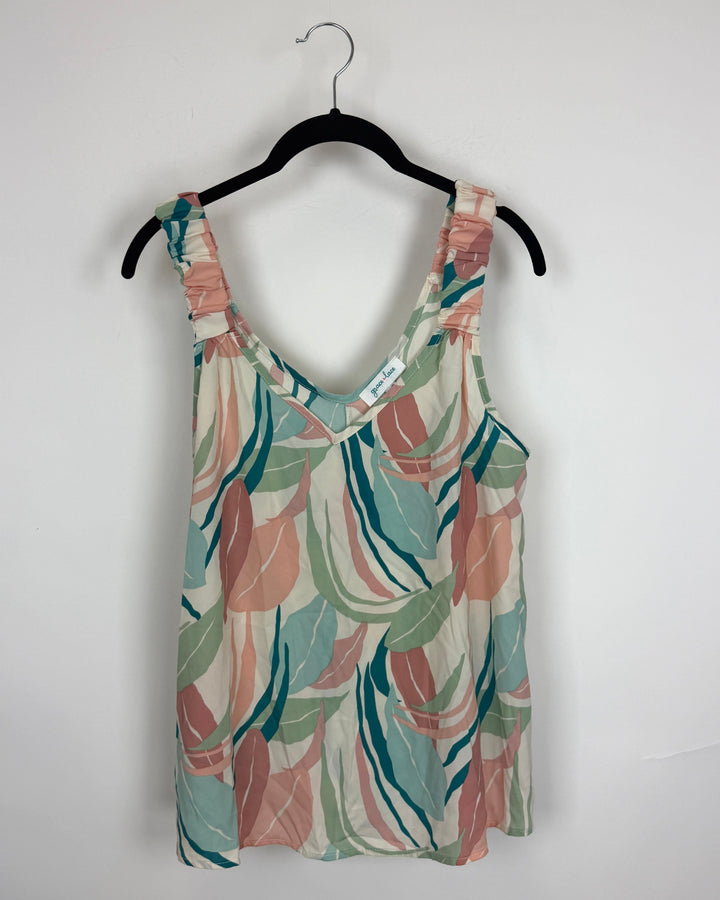 White Multicolor Leaf Tank Top - Size 4/6