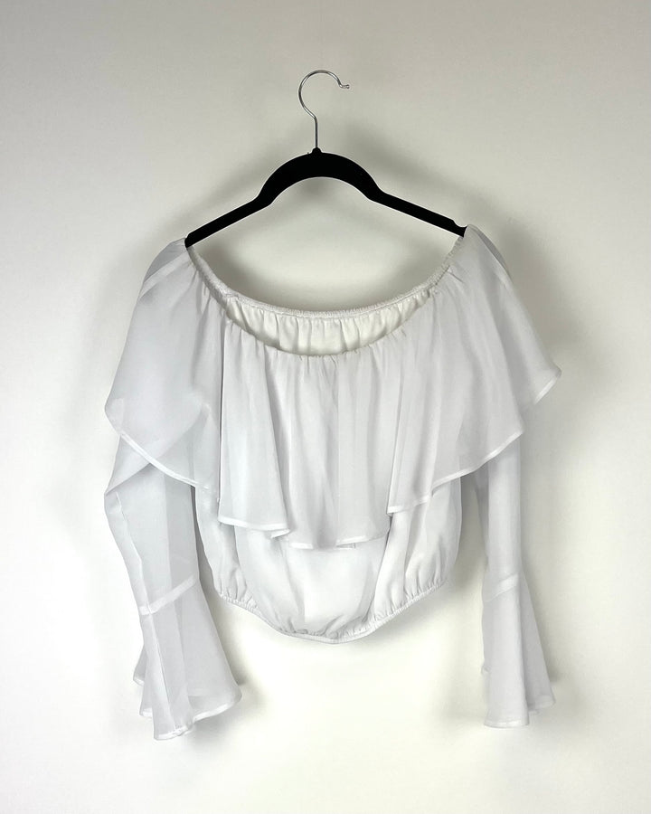 White Off The Shoulder Ruffle Top - Small