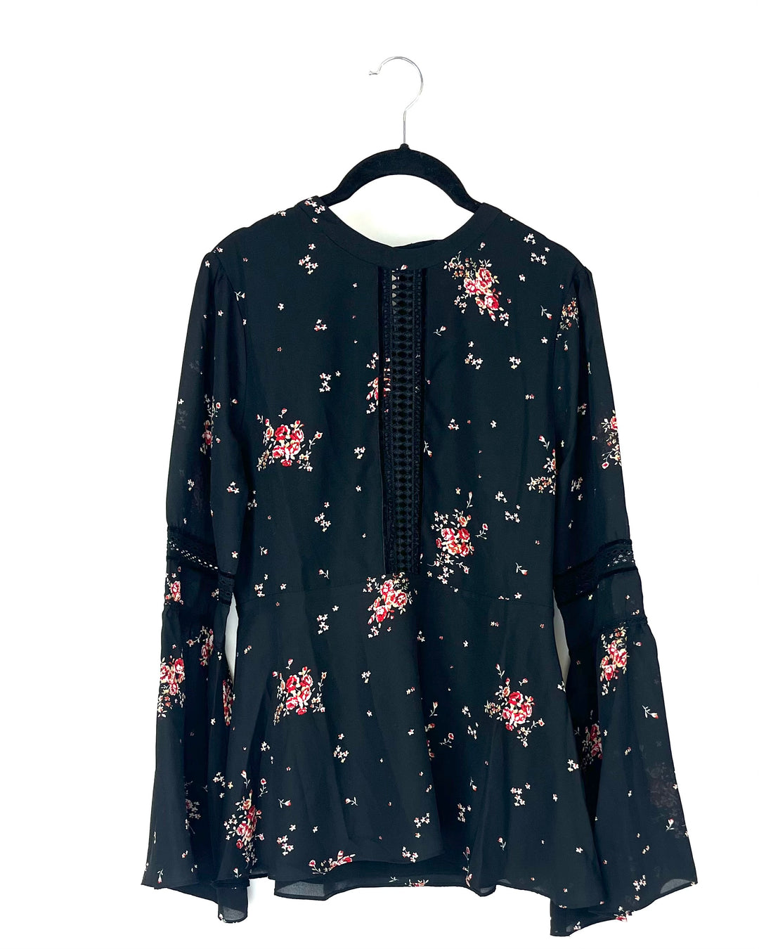 Black Floral Flowy Top - Extra Small, Small