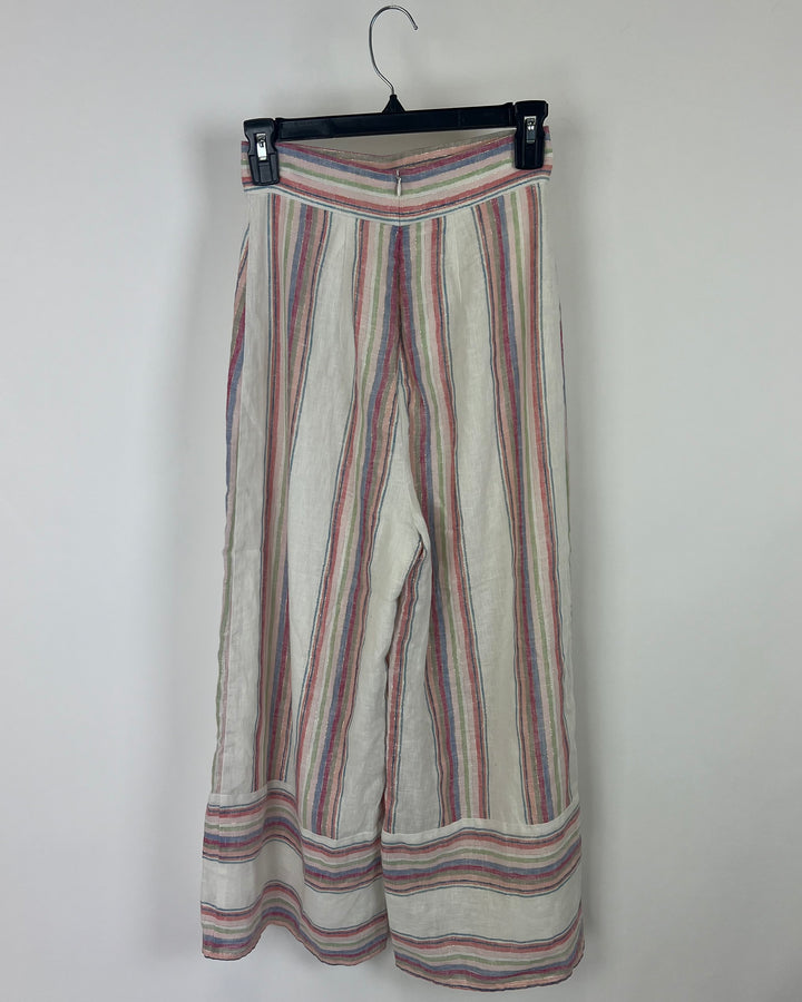Colorful Striped Linen Pants - Size 0-2