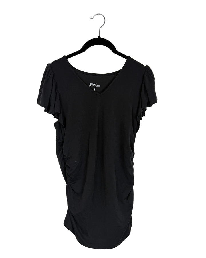 Dark Gray Ruffle Sleeve Tee- Size 2/4