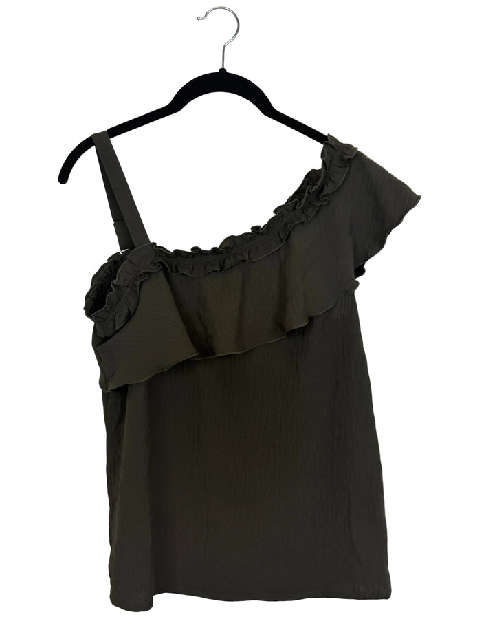 Olive Green Ruffle Top- Size 2/4