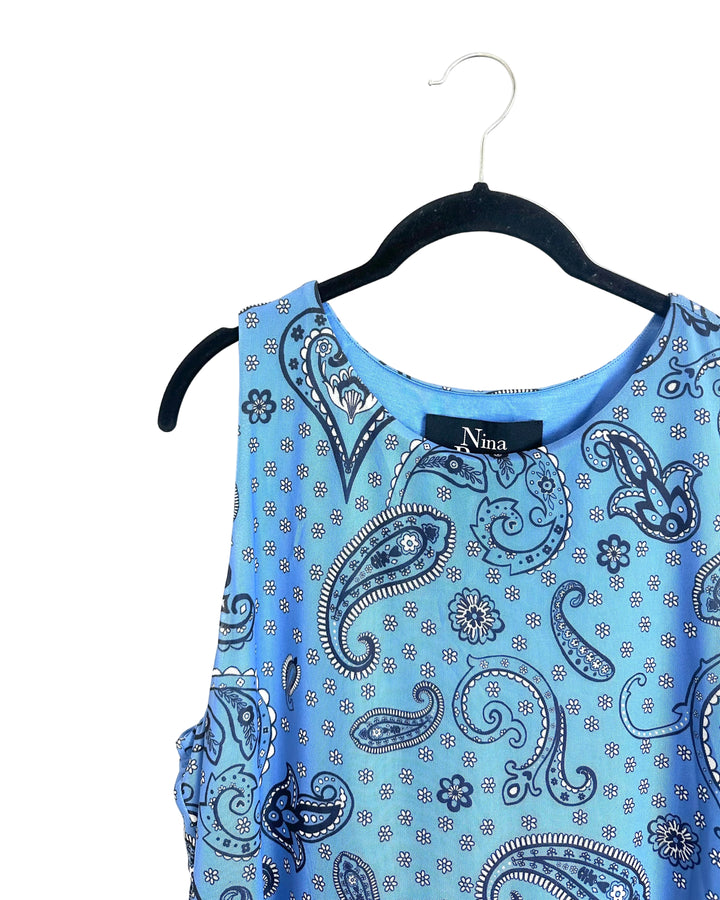 Blue Mesh Bandana Print Dress - Size 2X