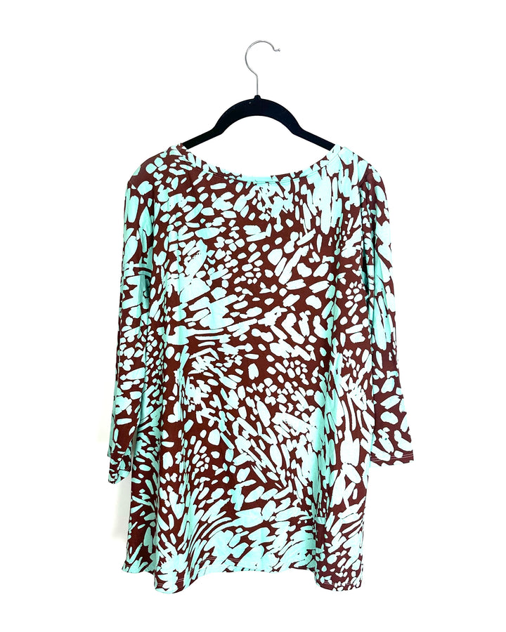 Brown and Turquoise Printed Top - Size 14/16