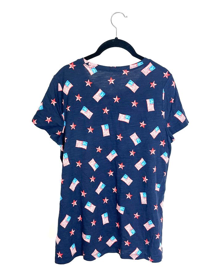 Navy and Red Flag and Star T-Shirt - Size 6/8
