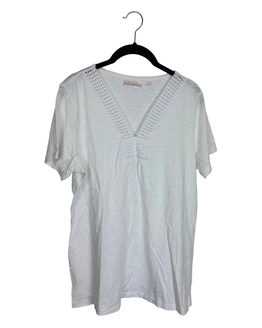 White Eyelet Trim Neckline Top - Size 6/8