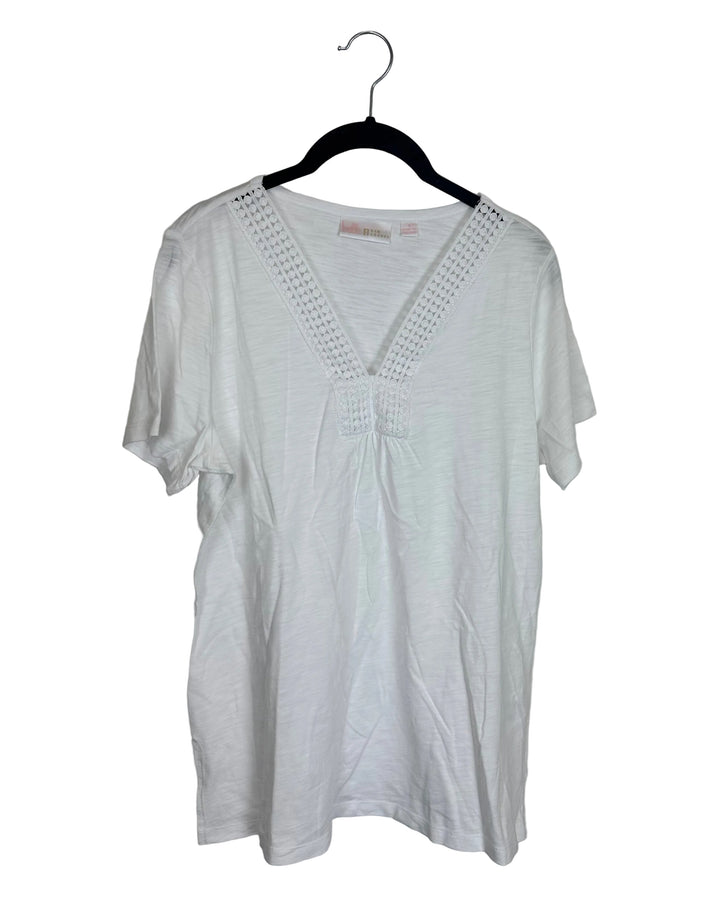White Eyelet Trim Neckline Top - Size 6/8