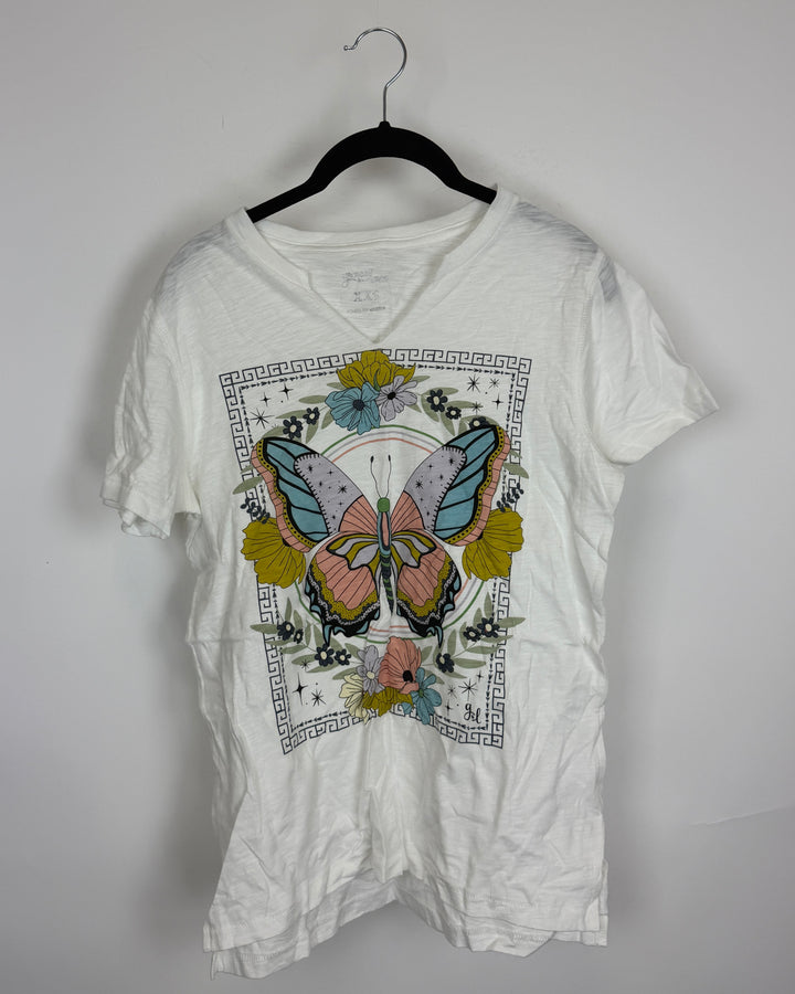 White Butterfly Graphic T Shirt - Size 2/4