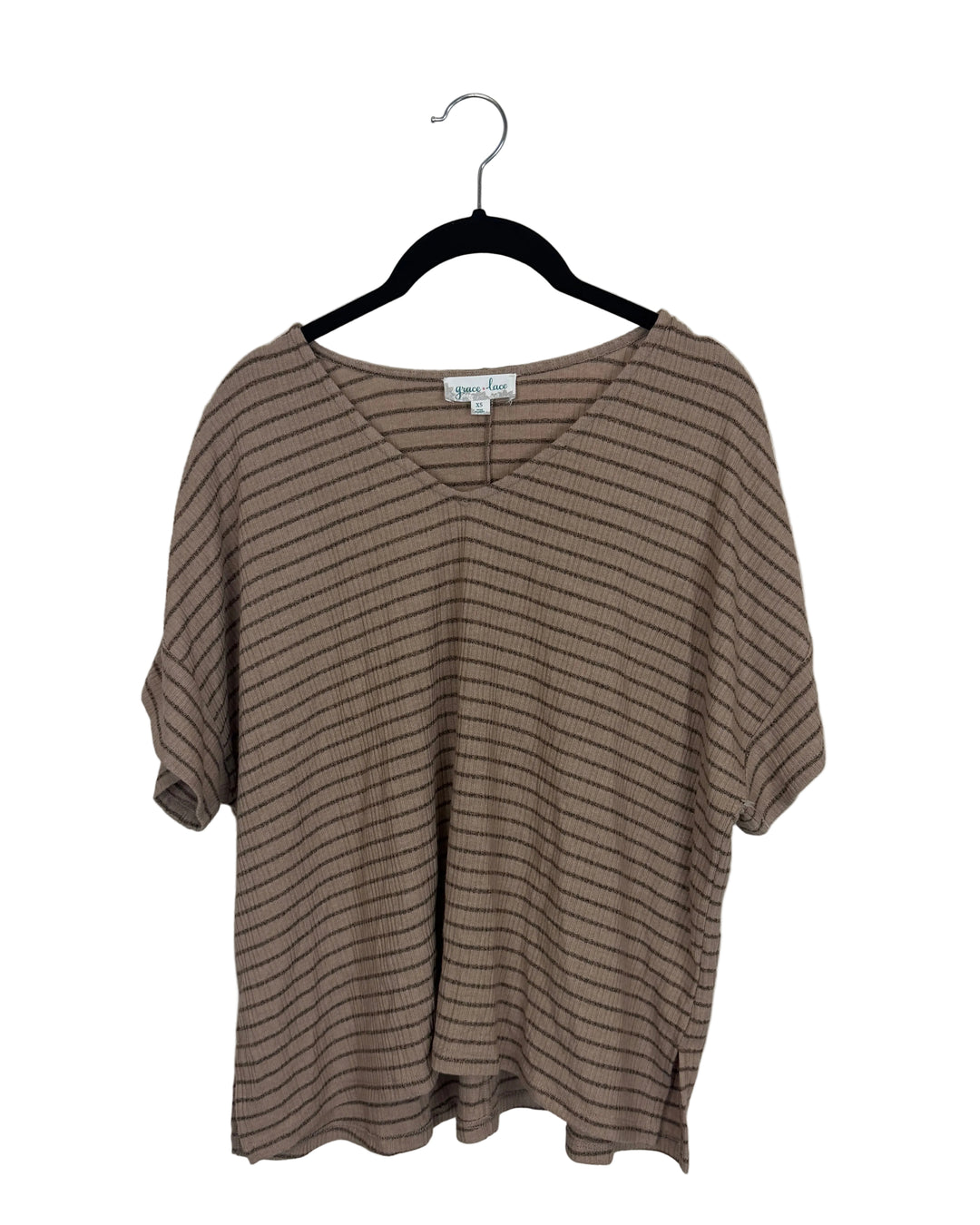 Beige Striped V-Neck Top- Size 2/4 and 4/6
