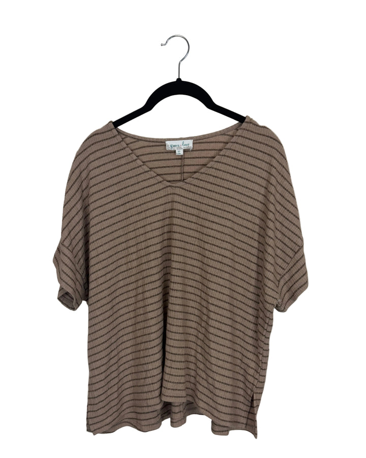 Beige Striped V-Neck Top- Size 2/4 and 4/6