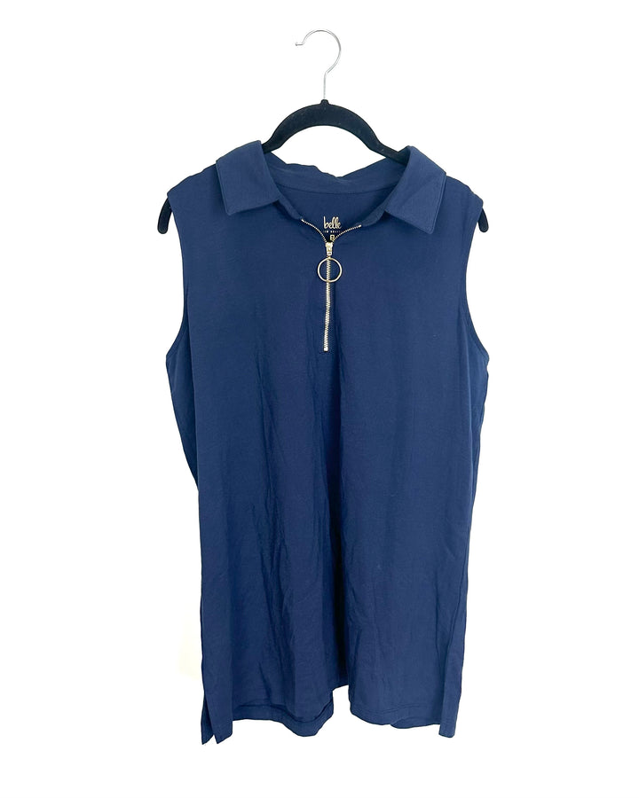 Navy Blue and Gold Zipper Tank Top - Size 14/16