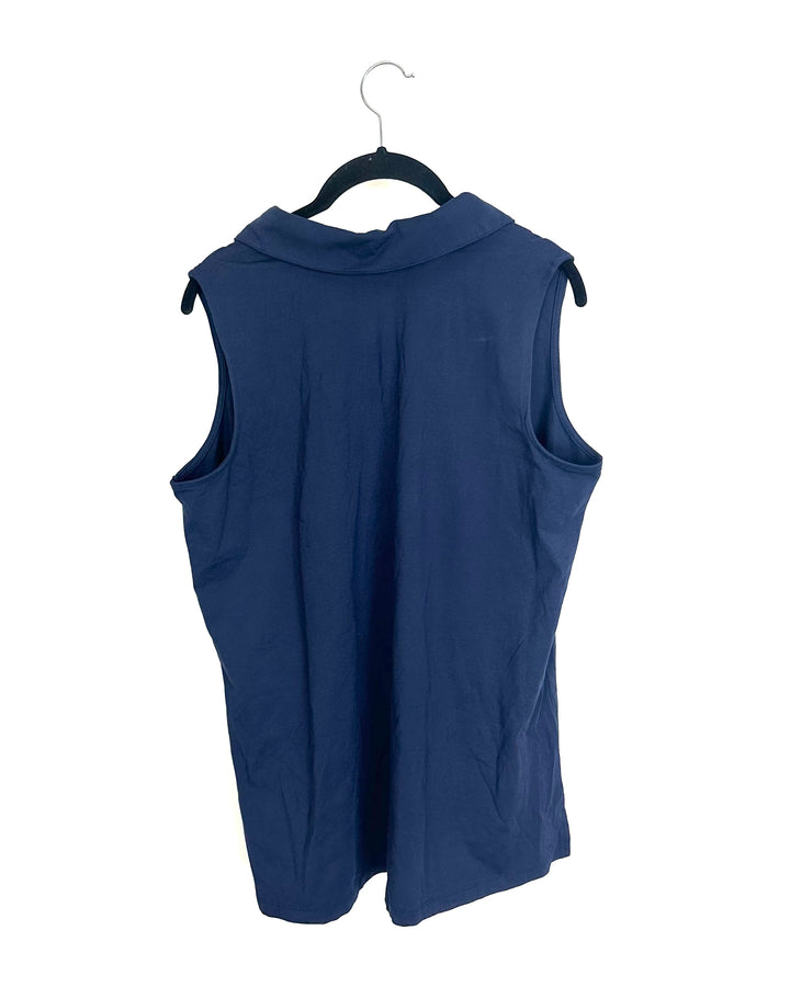 Navy Blue and Gold Zipper Tank Top - Size 14/16