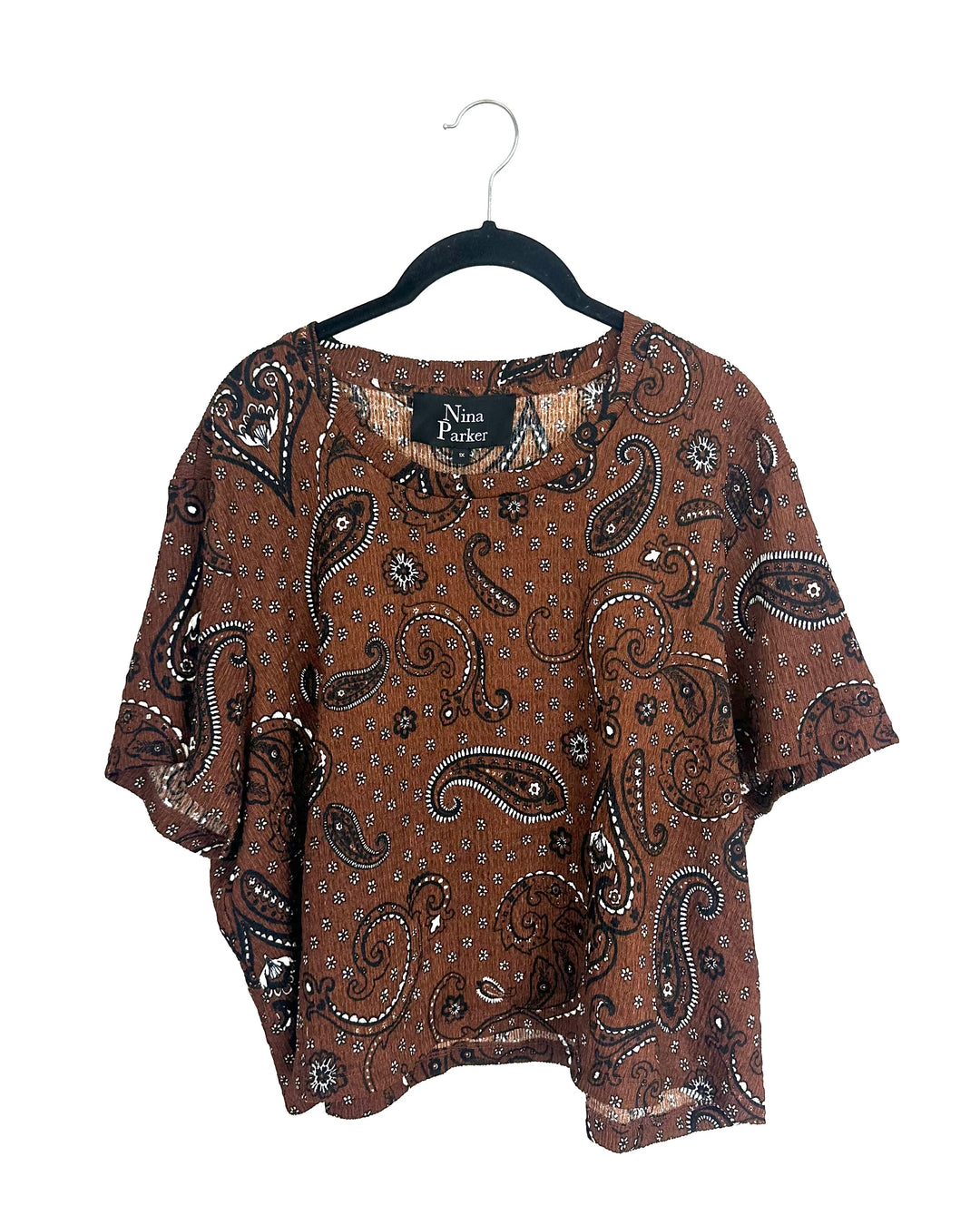 Brown Textured Bandana Print Cropped Top - Size 1X