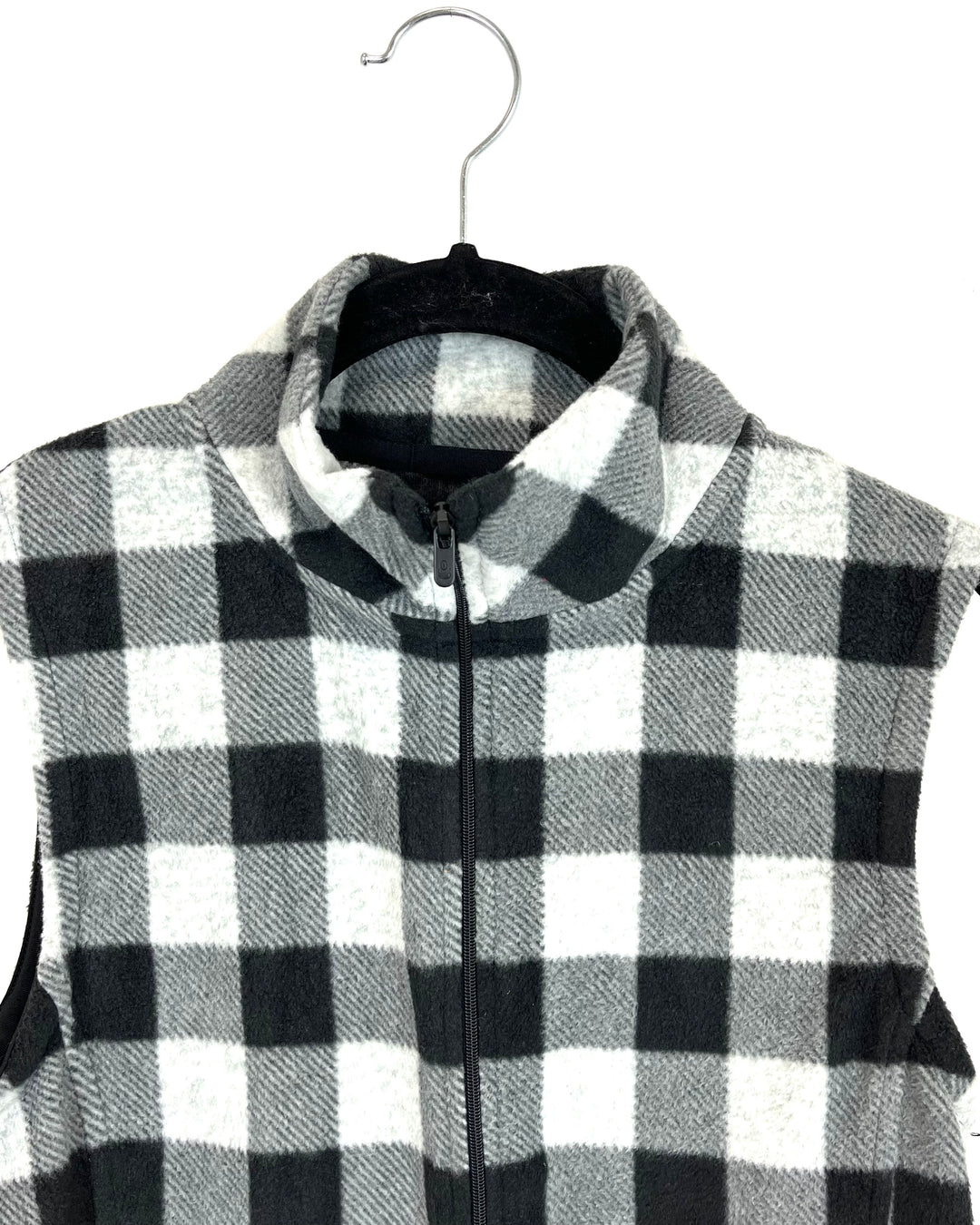 Black Plaid Fleece Sleeveless Vest - Size 2/4