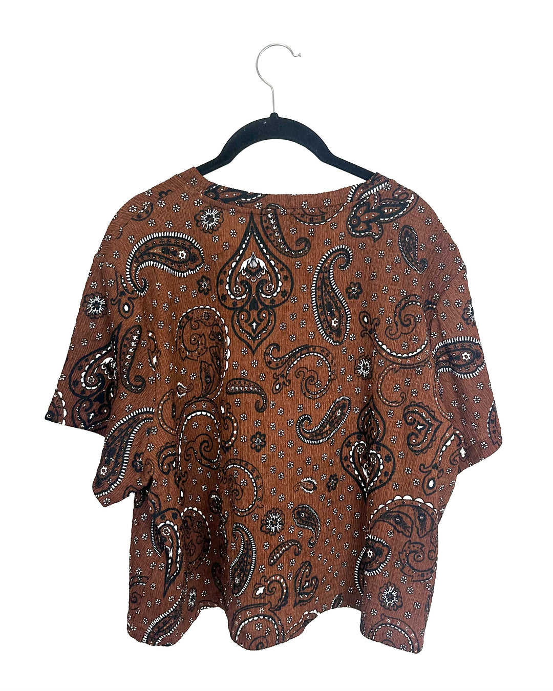 Brown Textured Bandana Print Cropped Top - Size 1X