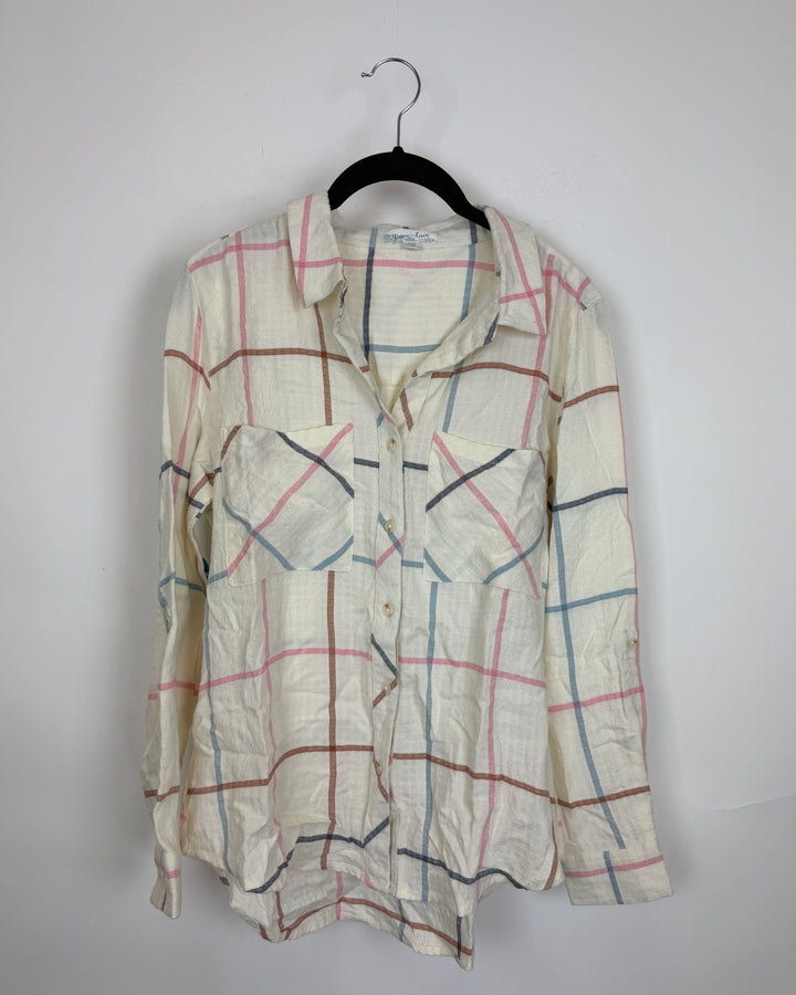 Off White Multicolor Striped Flannel - Size 0/2