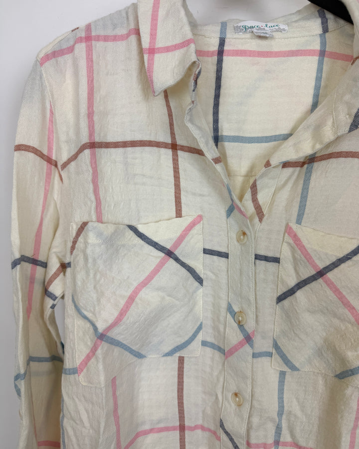 Off White Multicolor Striped Flannel - Size 0/2