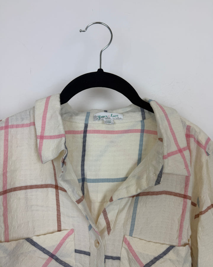 Off White Multicolor Striped Flannel - Size 0/2