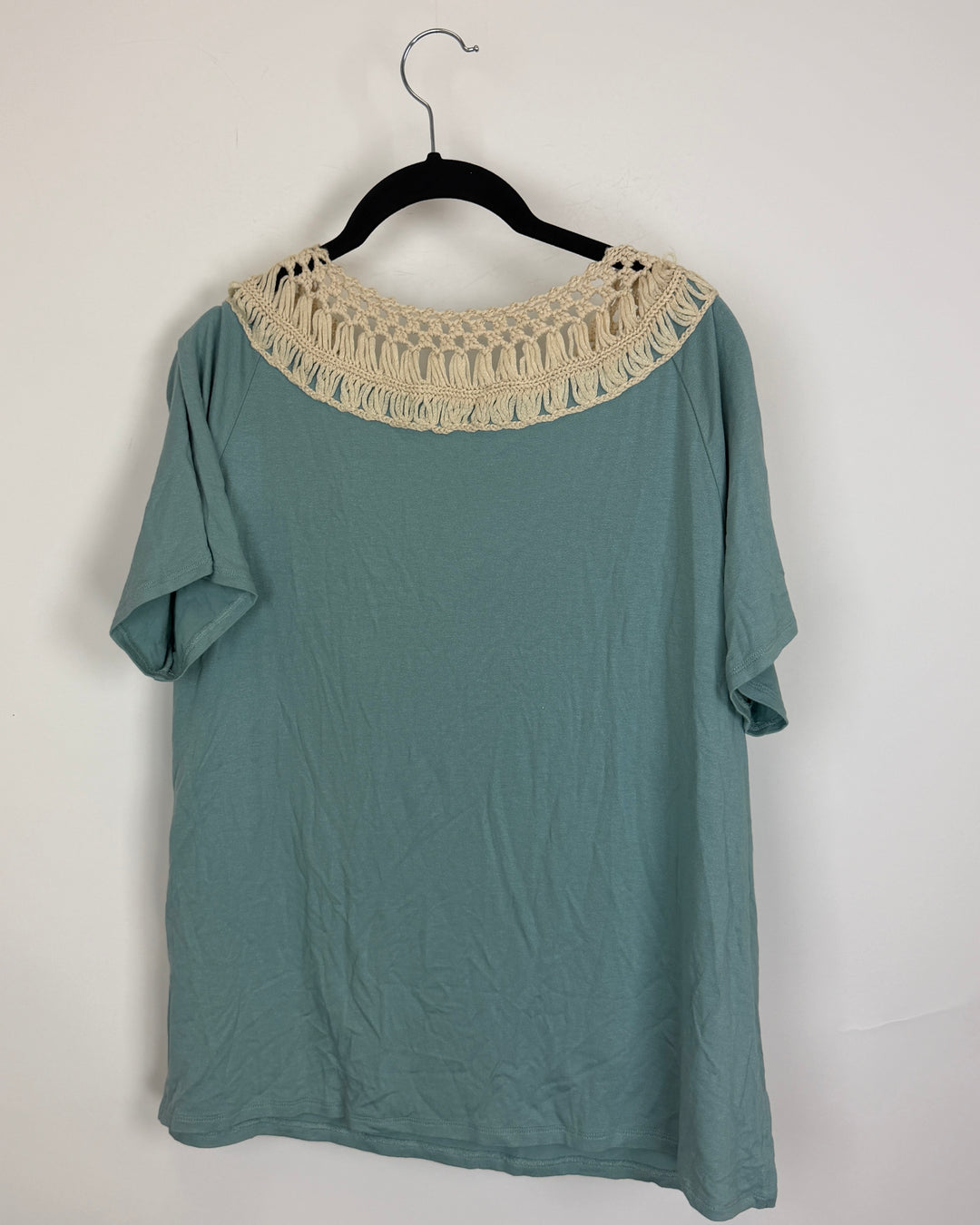 Aqua Blue Crochet Detail T Shirt - Size 4/6