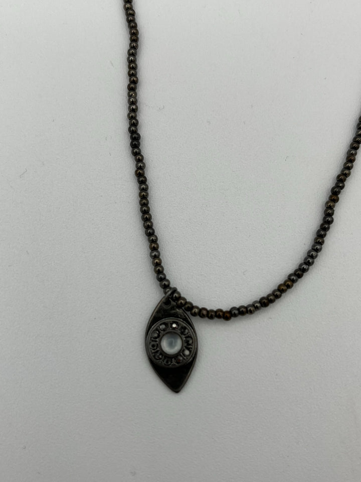 Dark Beaded Pendant Necklace