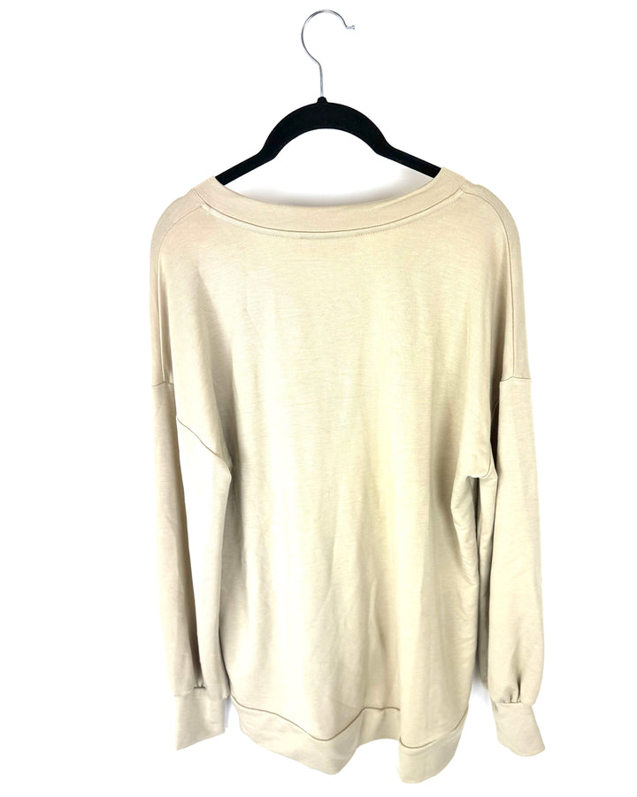 Tan Long Sleeve V-Neck Shirt - Size 6/8