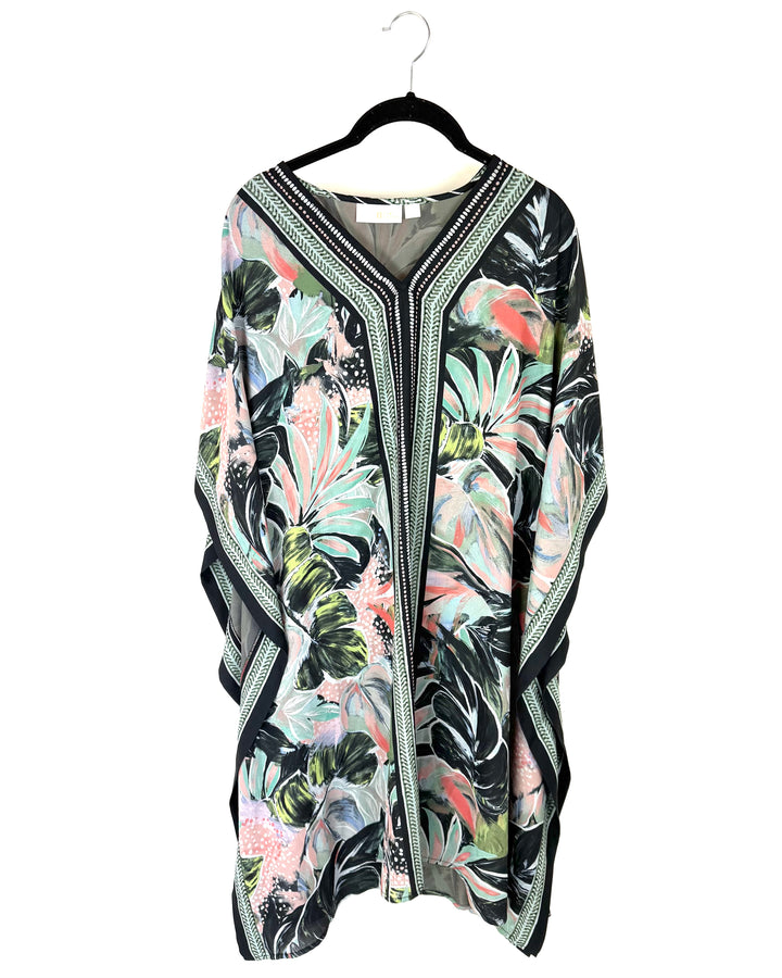 Black Floral Print Beach Cover Up - Size 6/8