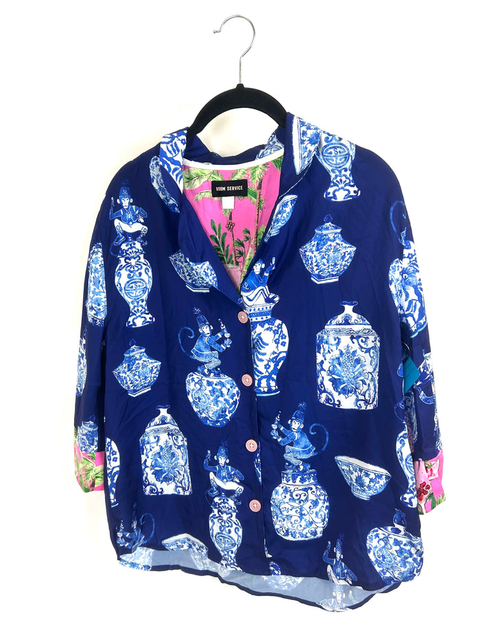 Blue Cropped Sleeve Loungewear Top - Size 4/6