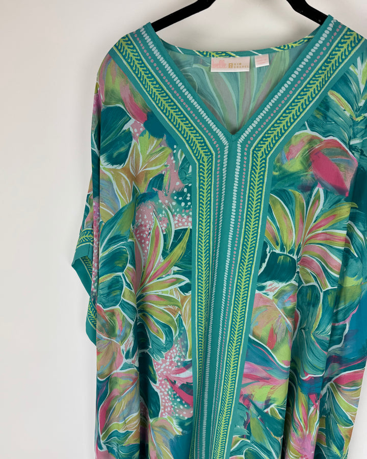 Green Floral Print Beach Cover Up - Size 6/8