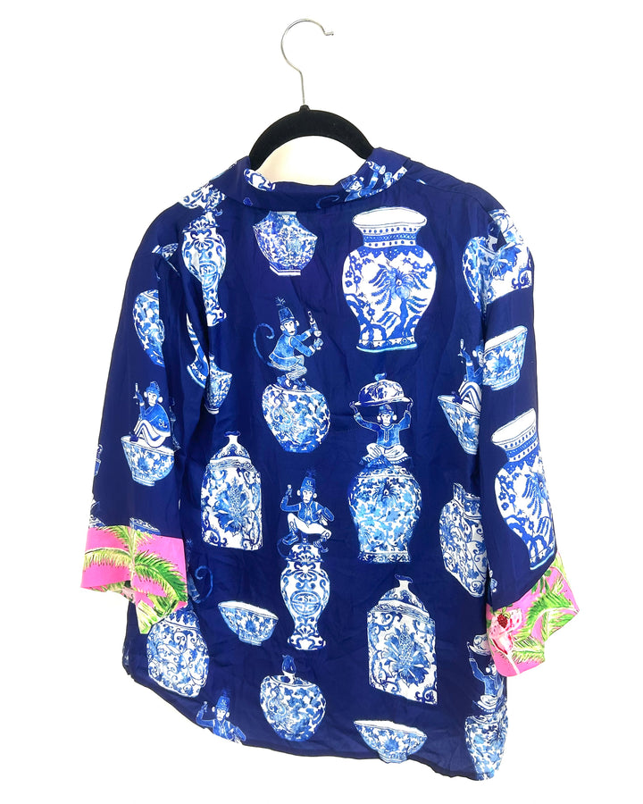 Blue Cropped Sleeve Loungewear Top - Size 4/6