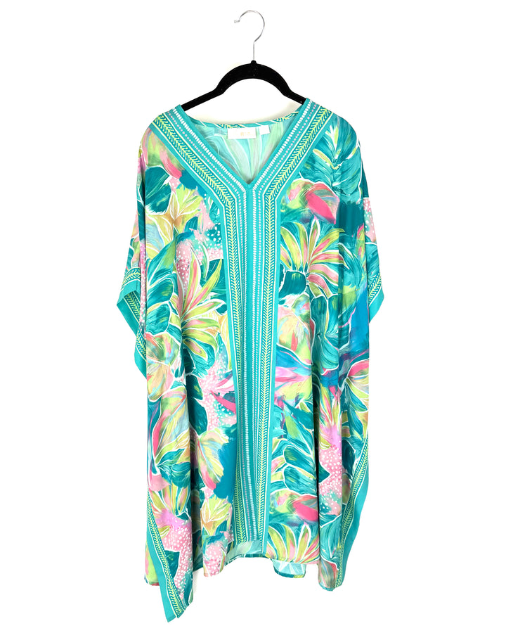 Green Floral Print Beach Cover Up - Size 6/8