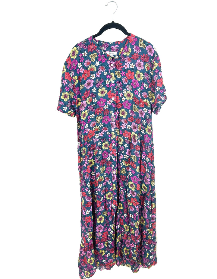 Teal Floral Button Up Night Gown - Size 4/6