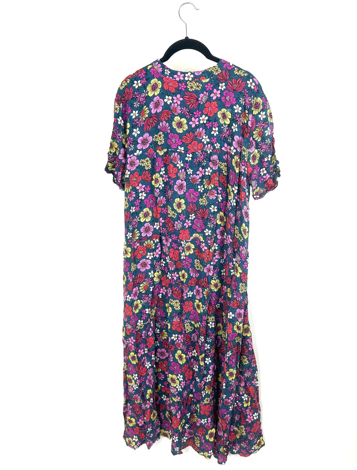 Teal Floral Button Up Night Gown - Size 4/6