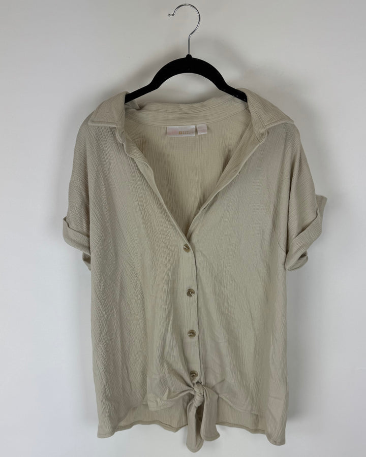 Beige Button Down Tie Top - Size 6/8