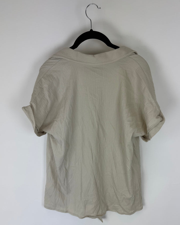 Beige Button Down Tie Top - Size 6/8