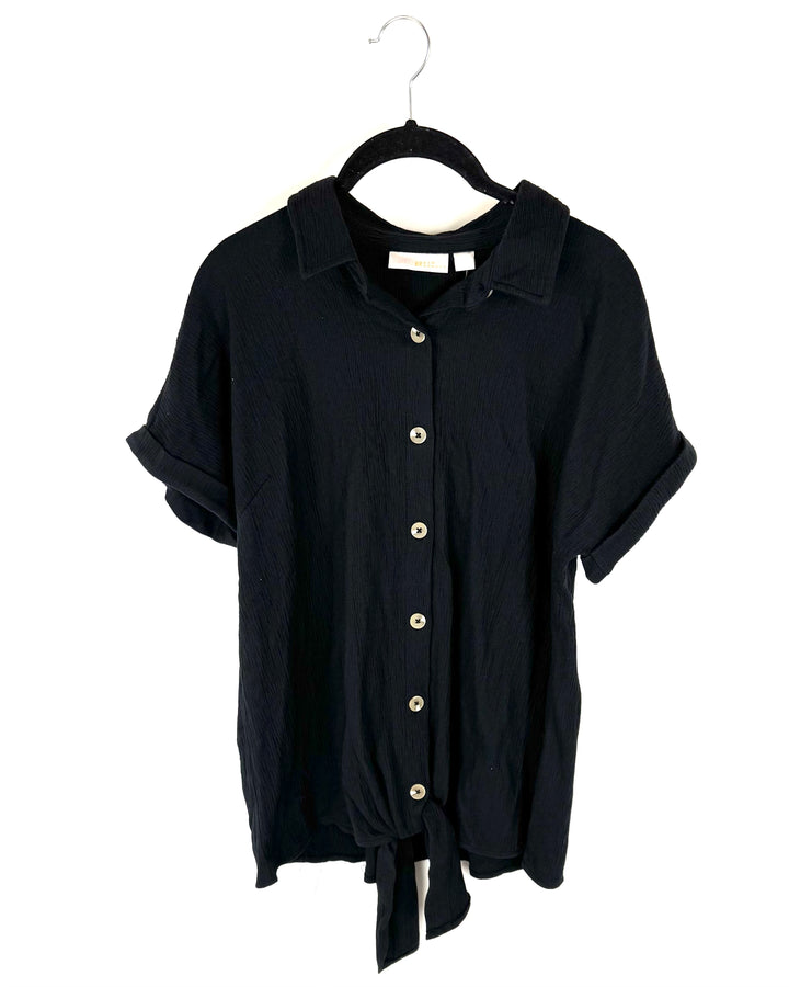 Black Button Down Tie Top - Size 6/8