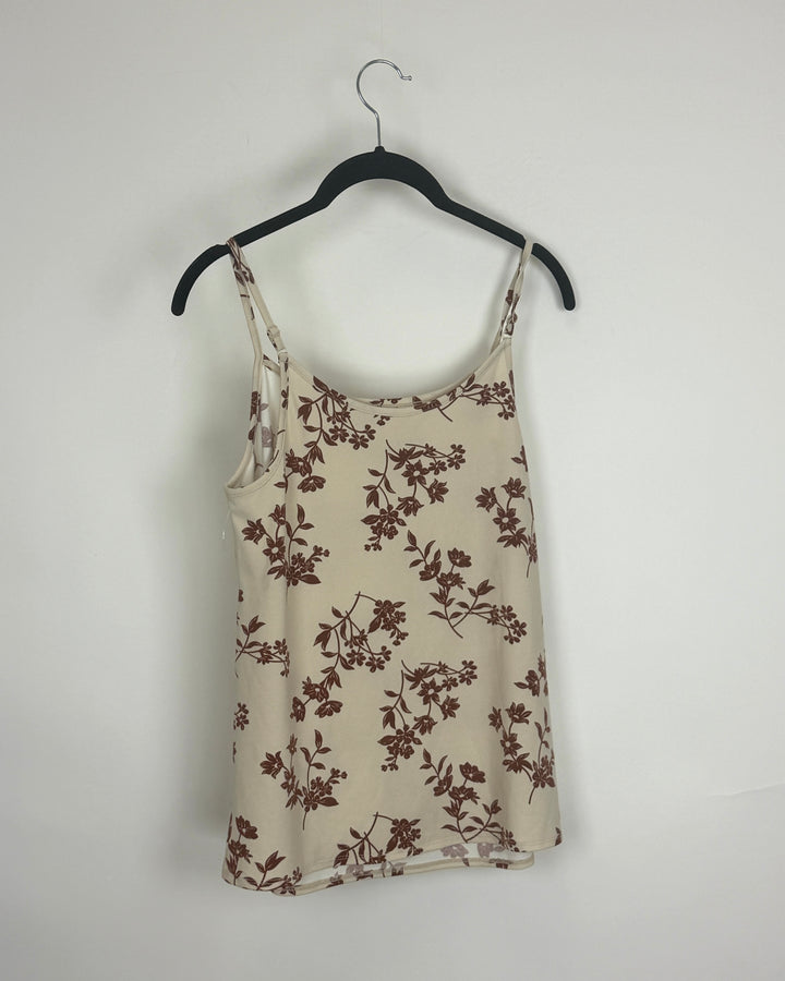Cream and Brown Floral Tank Top - Size 2/4