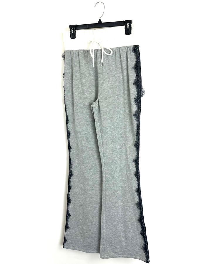 Grey Flared Sweatpants with Black Lace Trim - Size 2/4