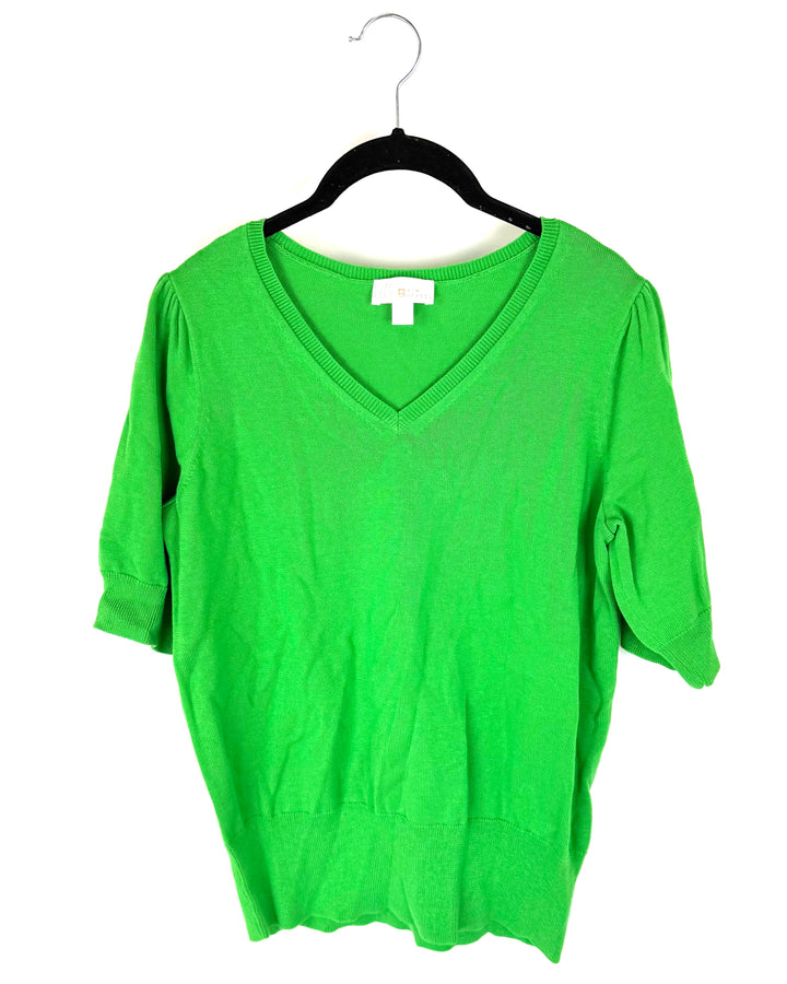 Neon Green V-Neck T Shirt - Size 6/8