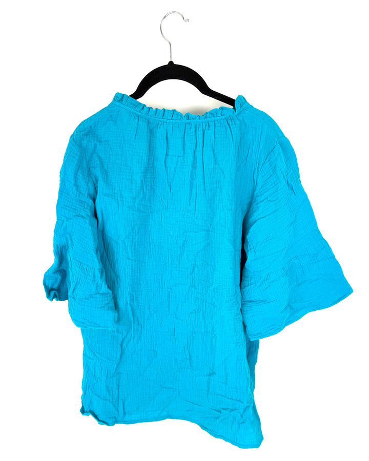 Neon Blue Floral Embroidered Top - Size 6/8
