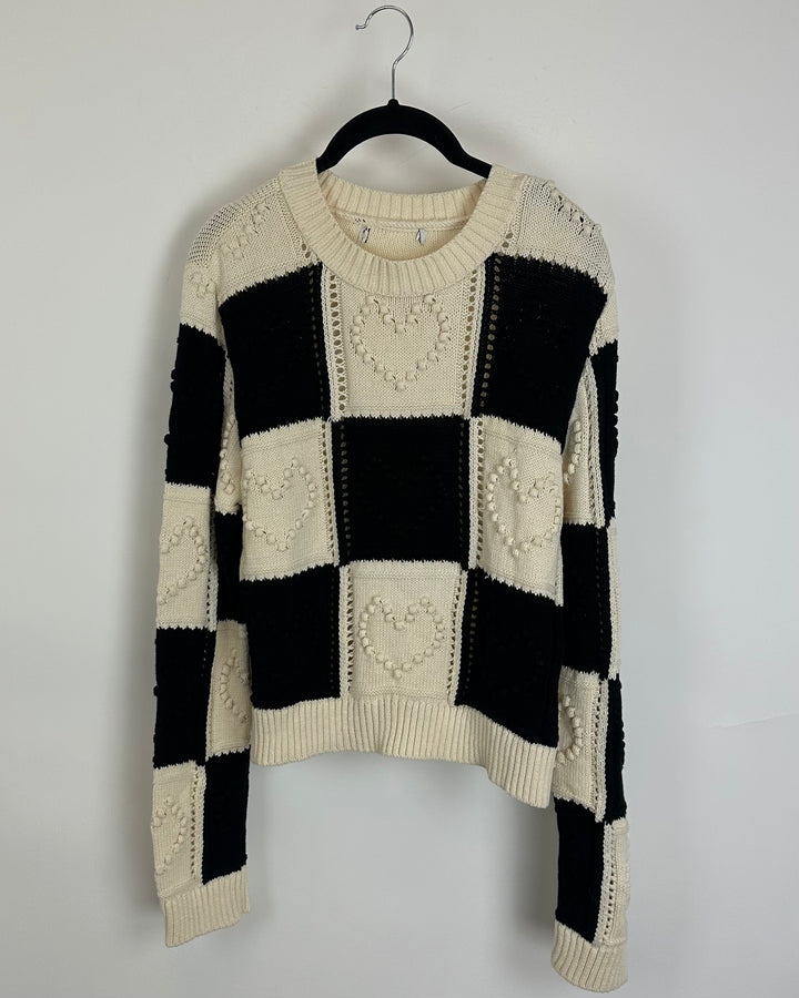 Cream and Black Checkered Sweater- Size 4/6