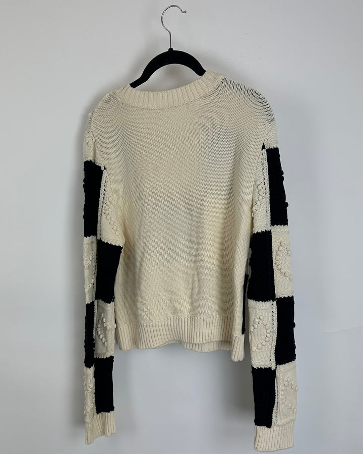 Cream and Black Checkered Sweater- Size 4/6