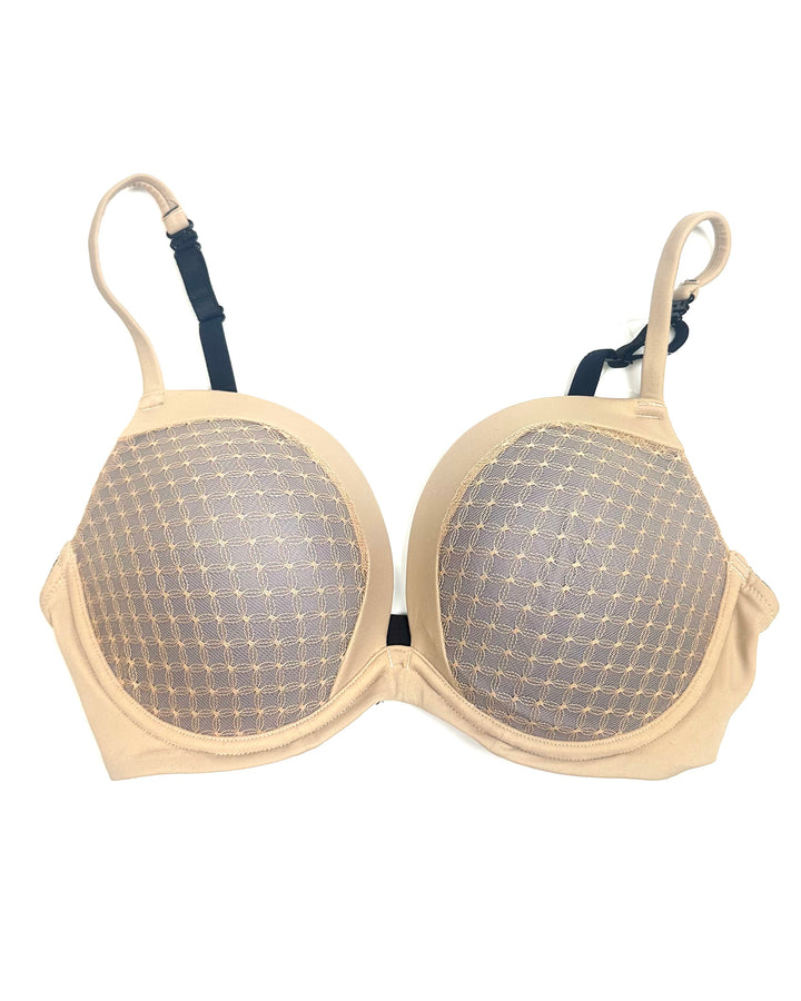 Nude & Purple Lace Overlay Bra - 34D