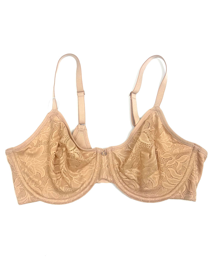 Nude Lace Patterned Mesh Bra - 34D